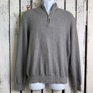Perry Ellis Mens Grey Textured Knit 1/4 Zip Sweater XL Pullover Lightweight Chic